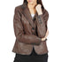 Azure Metis Josie Brown Leather Blazer jacket with classic collar and sleek design, suitable for stylish outerwear.