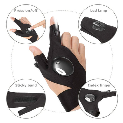Yellow Pandora LED flashlight gloves, multipurpose gift gloves with built-in lights, suitable for outdoor and emergency use.