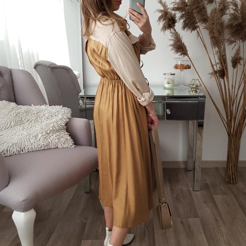 Elegant khaki mid-waist long sleeve dress for women by Jade, suitable for autumn and winter seasons.
