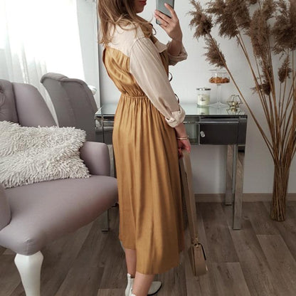 Elegant khaki mid-waist long sleeve dress for women by Jade, suitable for autumn and winter seasons.
