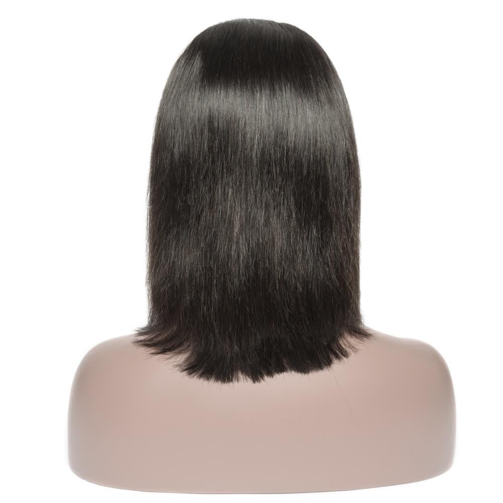 Peach Epimetheus sleek straight bob lace front wig with 13x4 lace, premium human hair, natural hairline and smooth finish.
