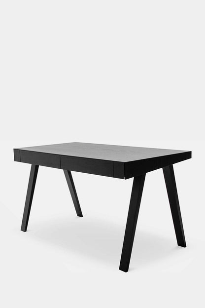 Black Aquamarine Poppy 4.9 desk made of sturdy furniture with a sleek, modern design, ideal for home or office workspace.