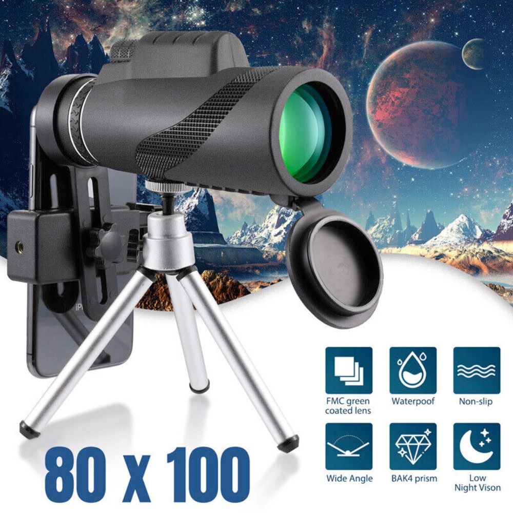 Yellow Pandora HD monocular tripod for smartphones, adjustable mobile and laptop accessory with stable tripod stand.