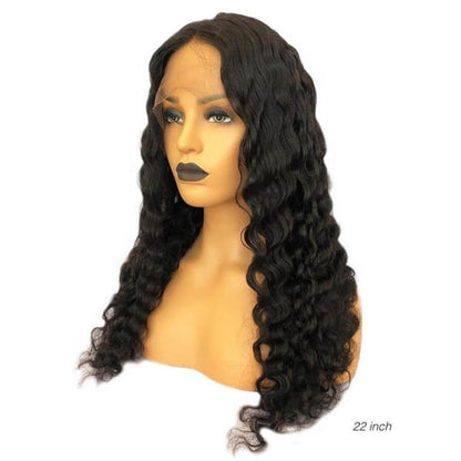 Glamorous Peach Epimetheus Body Wave 4x4 lace front wig with natural human hair, showing the lace front and wavy texture.