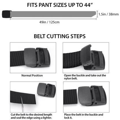 Black Lavender XGear tactical nylon belt with adjustable strap and plastic buckle, shown in a close-up image.