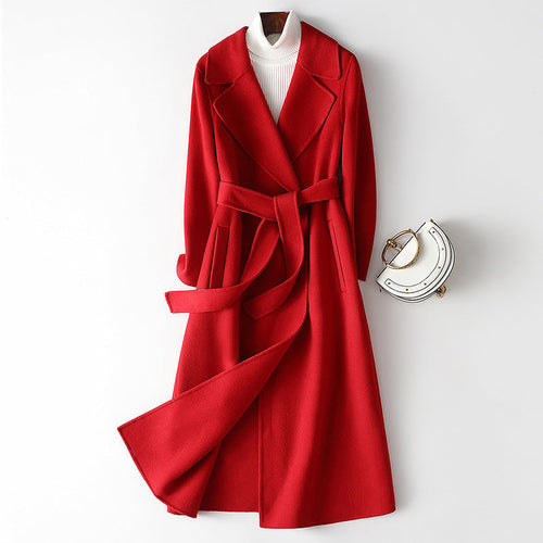 Korean wool coat for women by Carmine Juneberry, elegant autumn and winter jacket with a tailored fit and warm fabric.