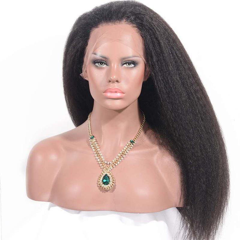 Kinky straight 13x6 transparent lace frontal Brazilian human hair wig by Cerise Alfie with natural hair texture and lace front detail
