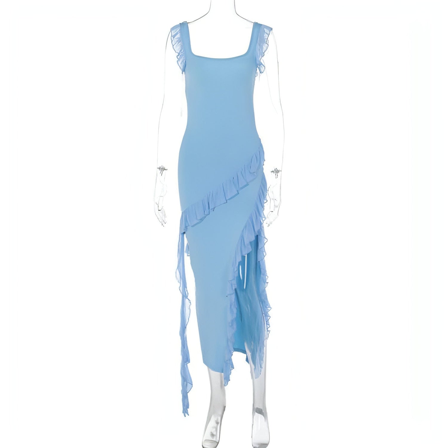 Female summer fashionable dress with stringy selvedge stitching, trendy and stylish, by Carmine Juneberry.