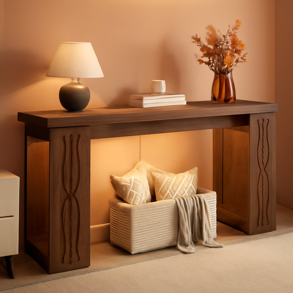 63 Inch Rustic Industrial Console Table With LED Lighting