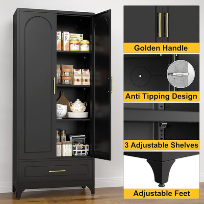 75In Black Industrial Pantry Cabinetry With Drawers