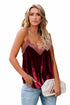 Jade luxury lacy v-neck velvet tank top with spaghetti straps, stylish women&