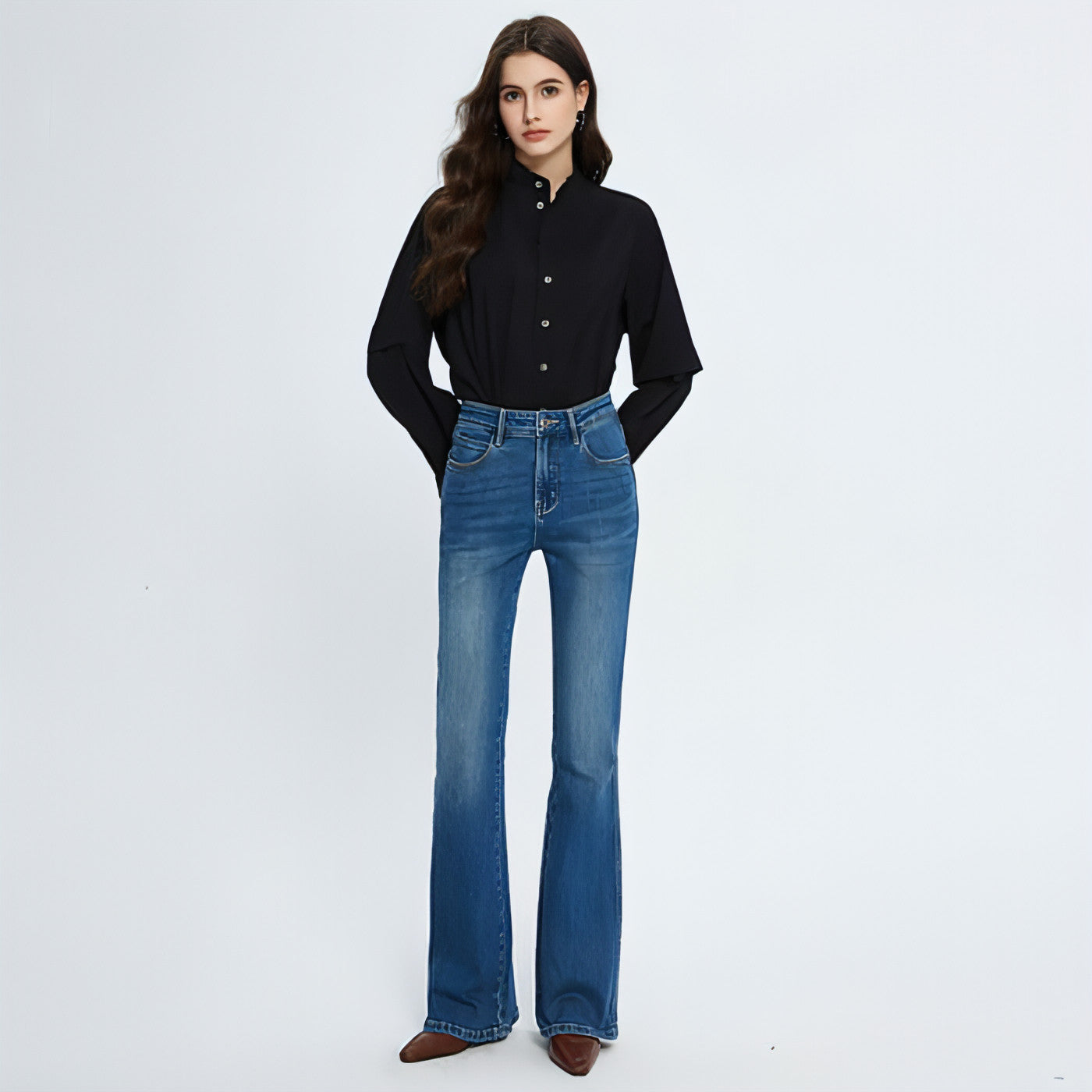 Carmine Juneberry fashionable stretch skinny jeans for women, close-up of fitted denim with classic five-pocket design