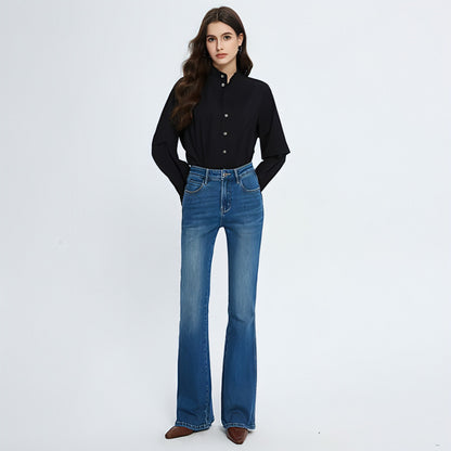 Carmine Juneberry fashionable stretch skinny jeans for women, close-up of fitted denim with classic five-pocket design