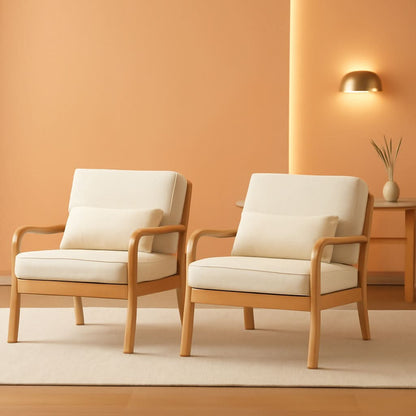 Beige Upholstered Accent Chairs With Lumbar Pillows