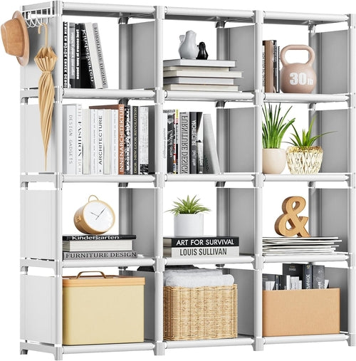 White 12-cube storage book shelf by Peach Maple, a versatile furniture organizer for closets and living spaces.