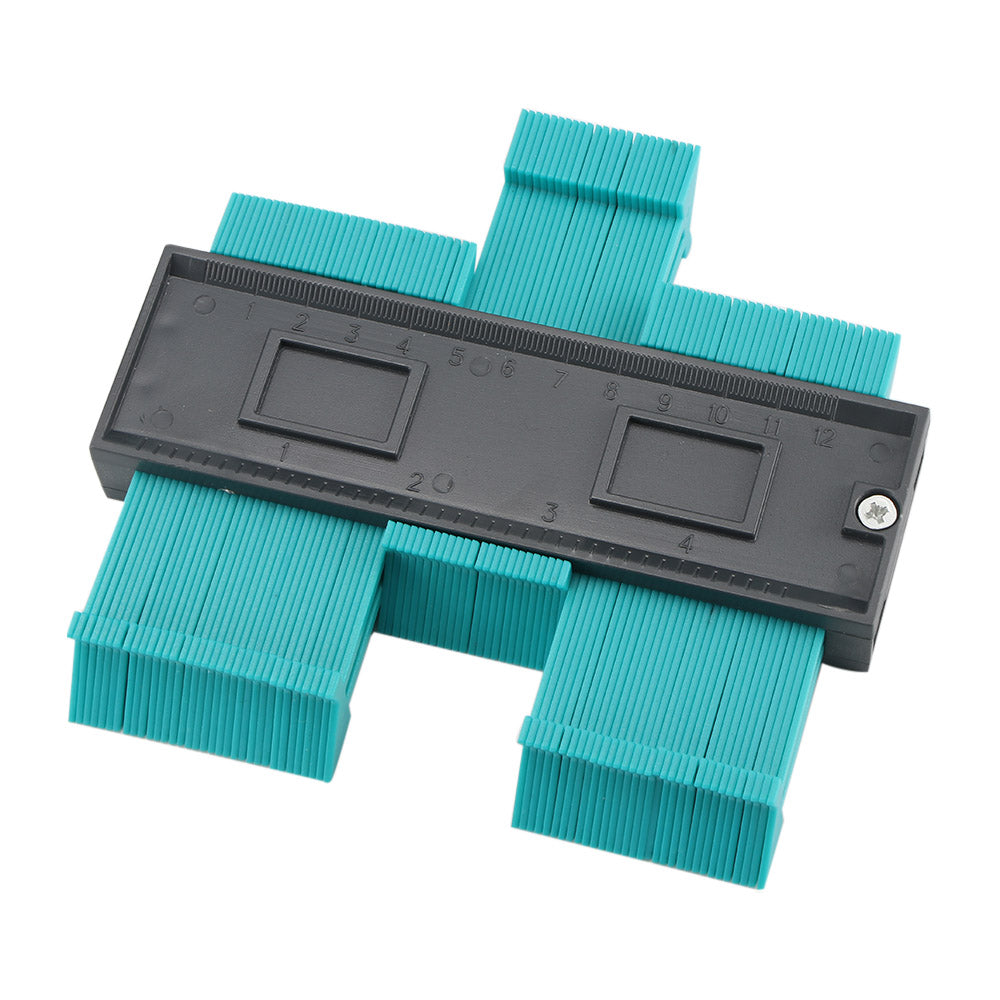 Teal Simba contour irregular profile measuring gauge ruler for bath and beauty, showing a flexible, textured plastic tool on a white background.