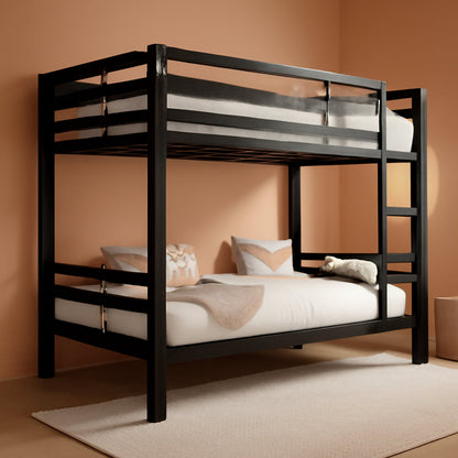 Twin Over Twin Black Powder Coated Industrial Metal Bunk Bed