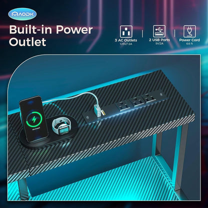 Peach Maple 48-inch LED gaming desk with built-in power outlet and shelves, featuring a sleek, modern furniture design for gaming setup.
