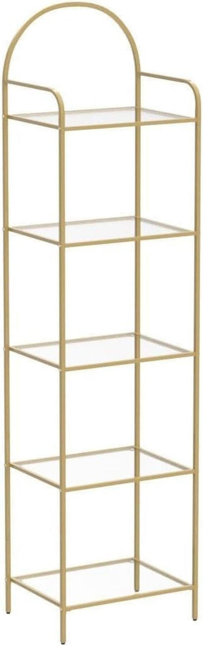 Five Tier Premium Tempered Glass Bookshelf Goldtone Frame