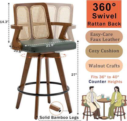 Swivel Counter Stools Set of Two with Rattan Back