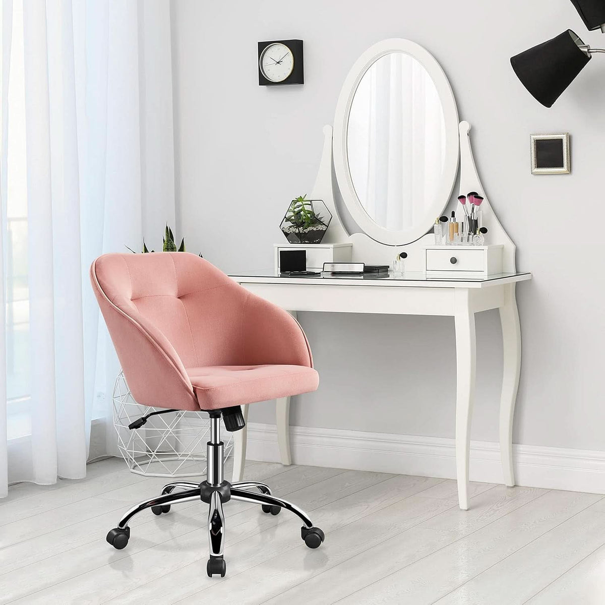 Pink Velvet Desk Chair With Swivel Office Chair Modern