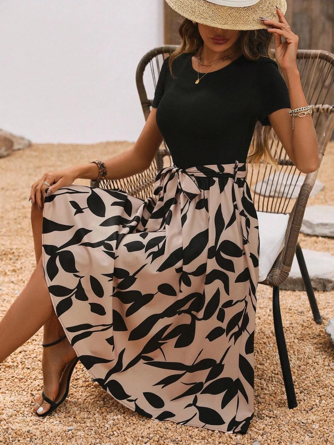 Printed round neck short sleeve midi dress by Ruby Styx, women&