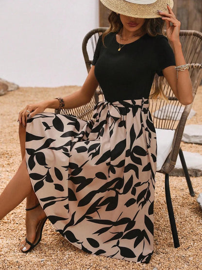 Printed round neck short sleeve midi dress by Ruby Styx, women&