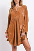 Chestnut split-neck velvet tunic dress by Harlequin Daisy, featuring a stylish design and soft fabric, suitable for elegant casual wear.