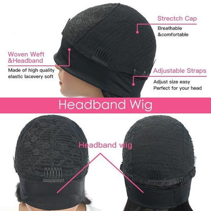 Cerise Alfie loose deep wave human hair headband wig with scarf, easy wear, no glue, ideal for bath and beauty styling