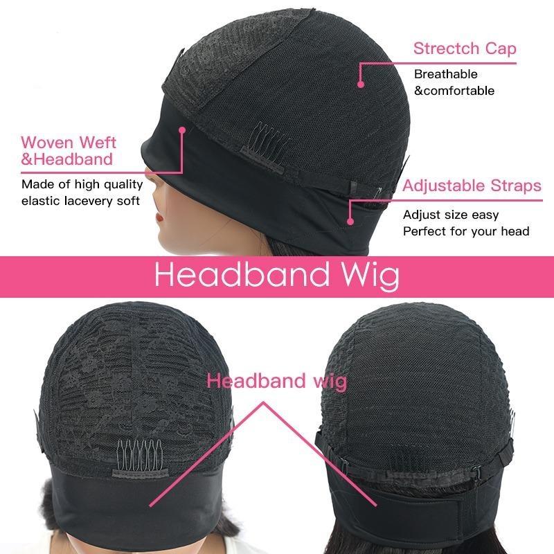 Cerise Alfie loose body wave human hair headband wig with scarf, easy wear, no glue, versatile bath and beauty hair accessory.