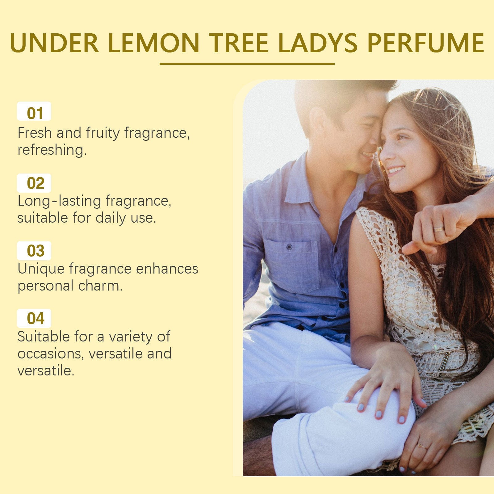 Carmine Juneberry Roxelis™ Lemon Perfume bodycare bottle with lemon and floral design under a lemon tree illustration.