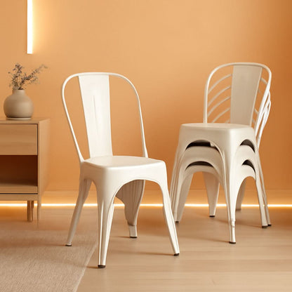 Tolix Style Metal Dining Chair White Stackable Set Of 4