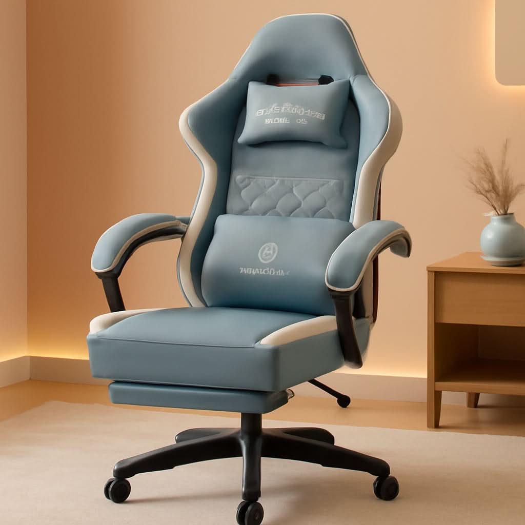 Blue Gaming Chair With Pocket Spring Cushion For Long Gaming Sessions