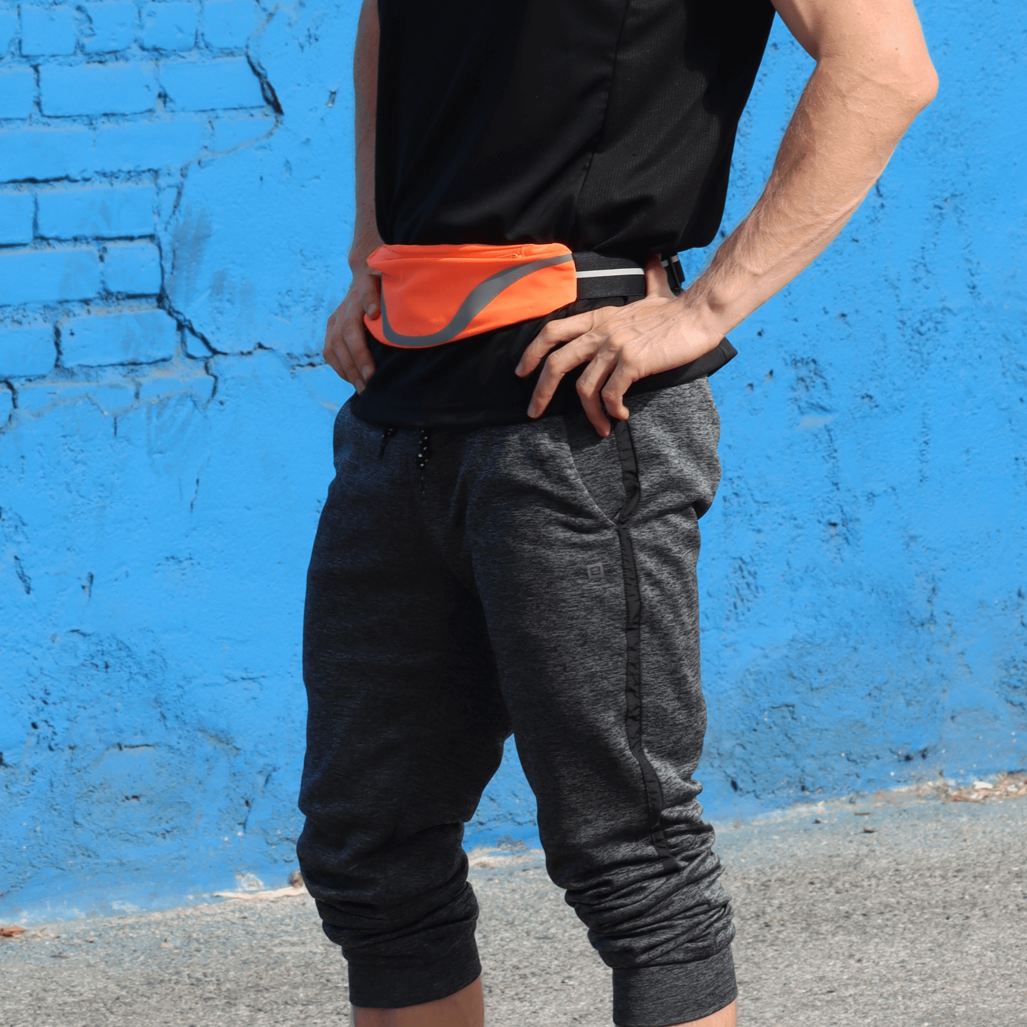 Black Lavender water-resistant sport waist pack with reflective strip, designed for running and outdoor activities.
