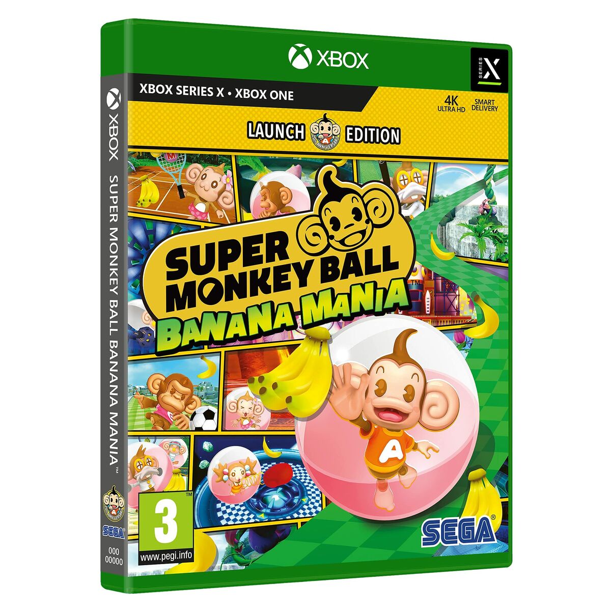 Xbox One video game Super Monkey Ball Banana Mania by Koch Media, featuring colorful game cover art and characters.