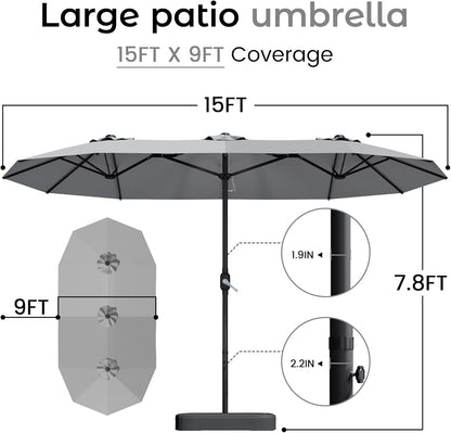 15Foot Rectangular Outdoor Patio Umbrella With Crank