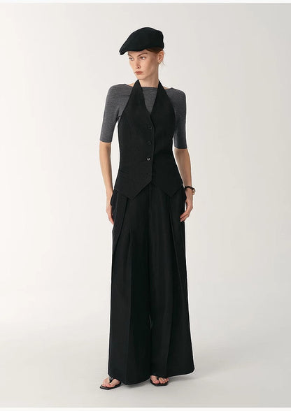 Brown Coeus silk linen halterneck sleeveless jacket with classic old money style, featuring a cool and sophisticated design.