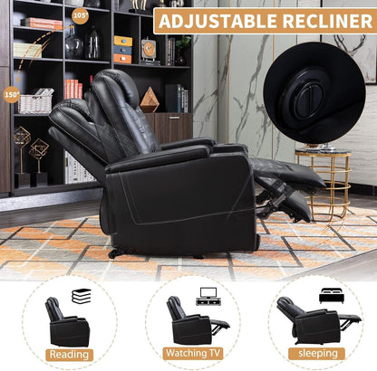 Black Peach Maple power recliner with USB ports and cup holders, showing plush cushioning and armrests for comfortable seating.