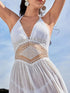 Crochet waist halter sleeveless cover-up dress by Pear Daisy, perfect for home and garden lounging or beachwear.