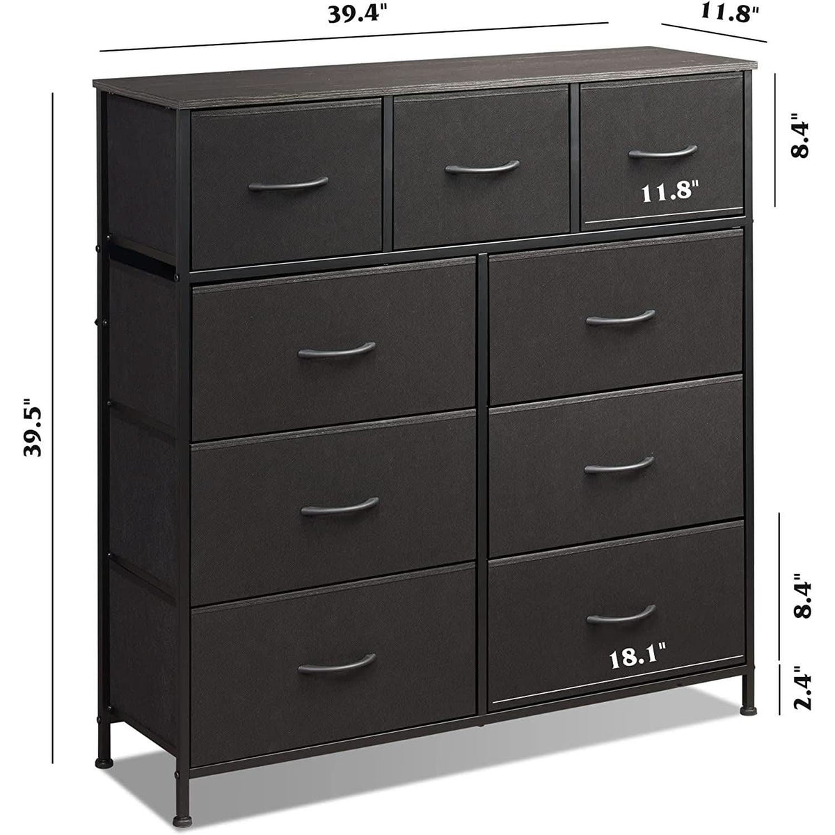 Fabric Storage Tower 9 Drawer Unit Charcoal Black Bedroom