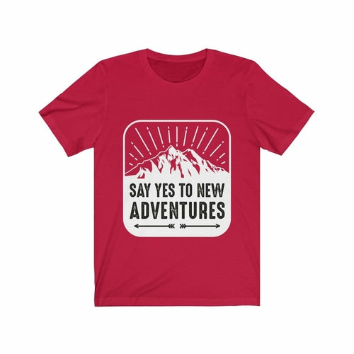 Plum Charlie Say Yes to New Adventures T-shirt featuring a casual fit and printed slogan on soft fabric.