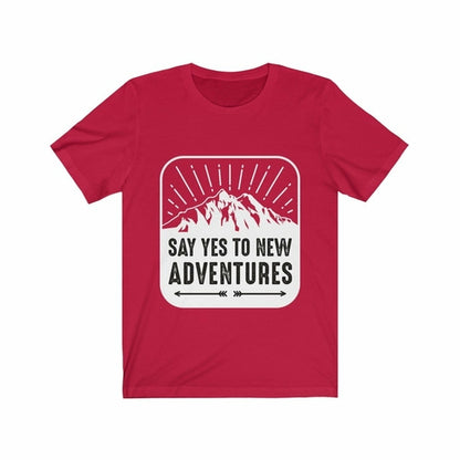 Plum Charlie Say Yes to New Adventures T-shirt featuring a casual fit and printed slogan on soft fabric.