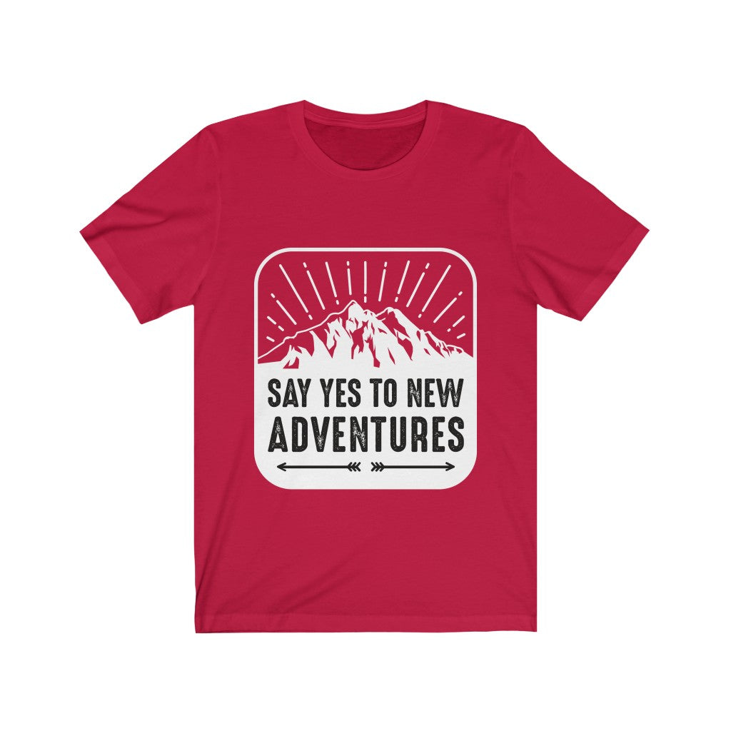 Plum Charlie Say Yes to New Adventures T-shirt featuring a casual design with bold text on white fabric.