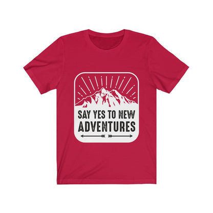 Plum Charlie Say Yes to New Adventures T-shirt featuring a casual design with bold text on white fabric.