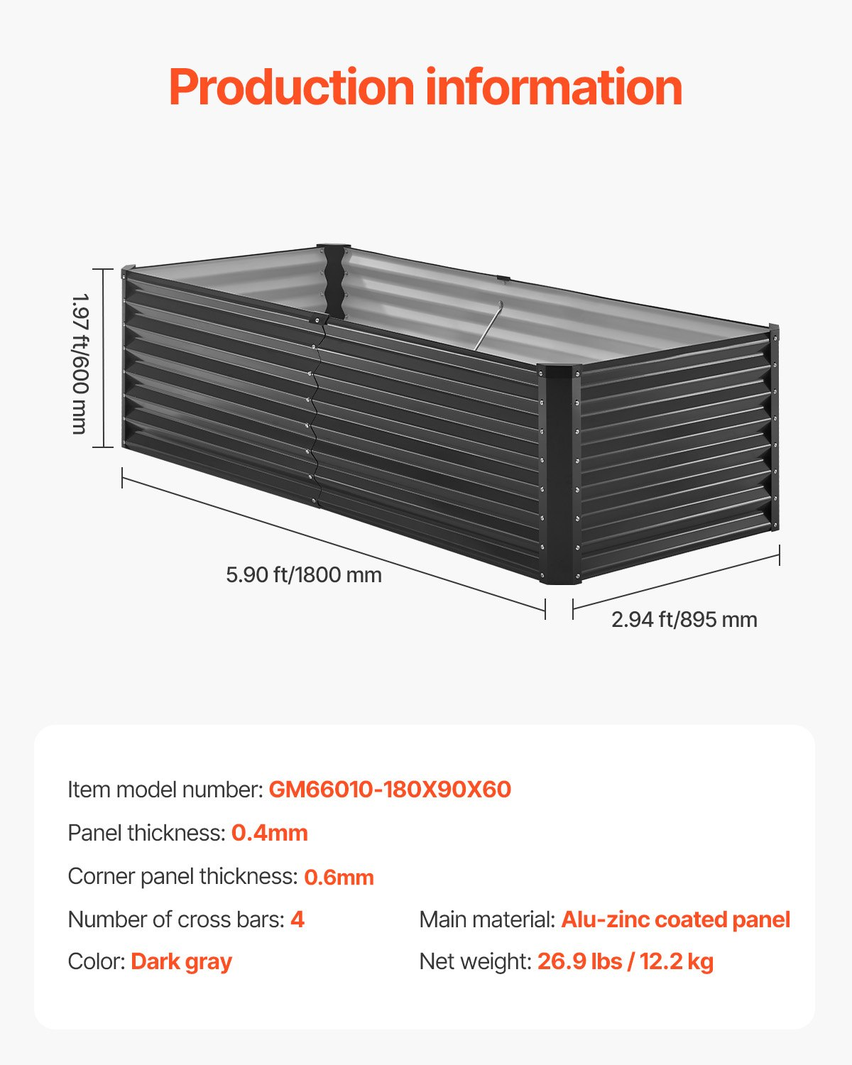 Start2Finish VEVOR metal raised garden bed, 6x3x2 ft galvanized planter box with open bottom for vegetables, flowers, herbs, and succulents.