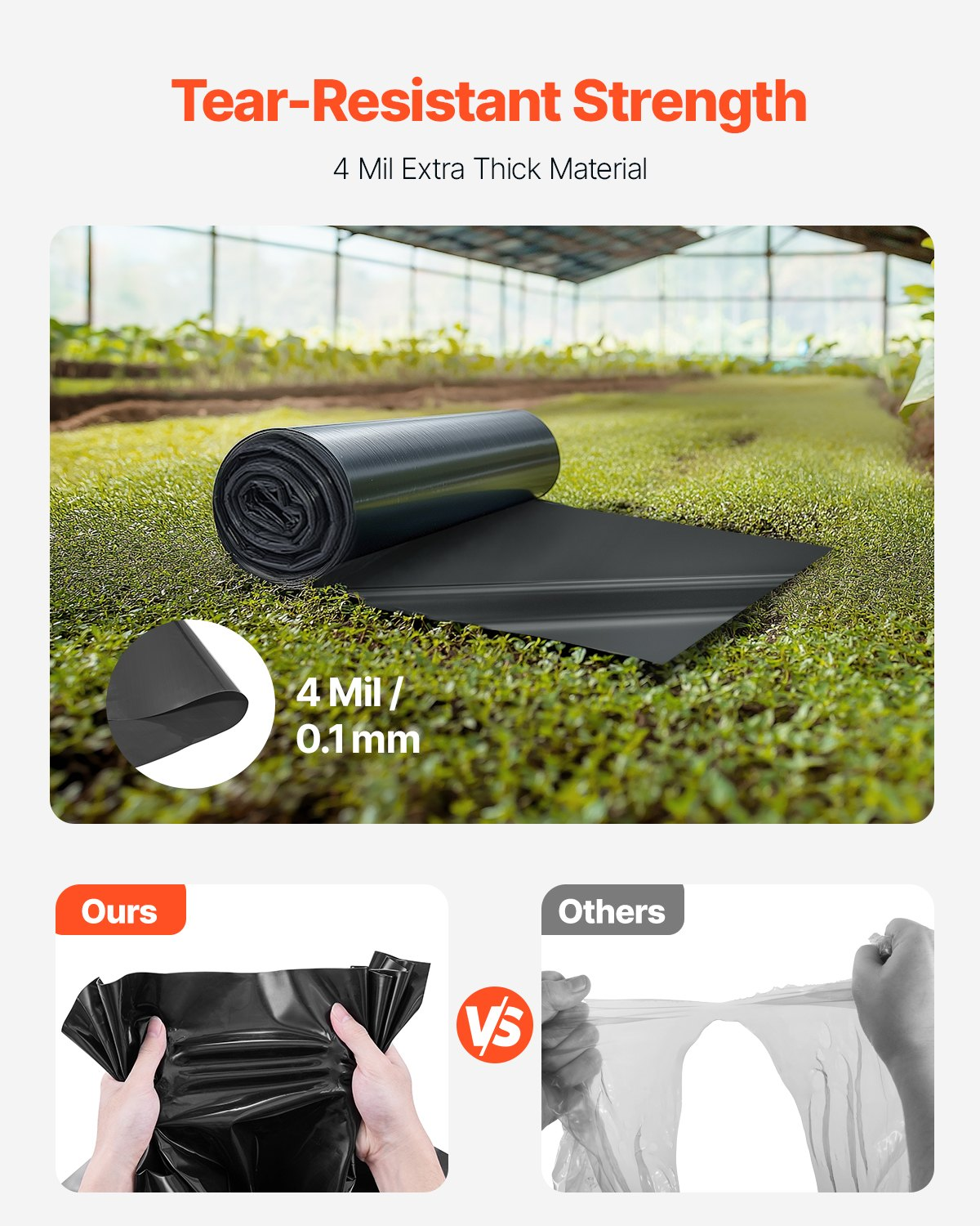 Heavy-duty black VEVOR plastic sheeting roll, 3ft by 50ft, 4 mil thick, used as a painter&