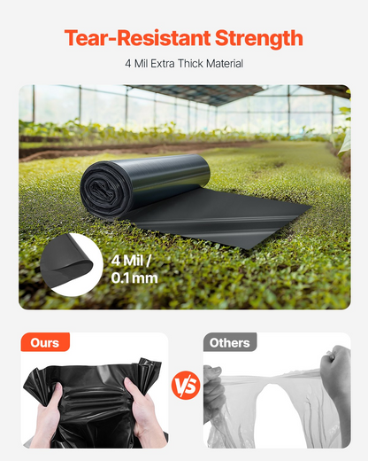 Heavy-duty black VEVOR plastic sheeting roll, 3ft by 50ft, 4 mil thick, used as a painter&