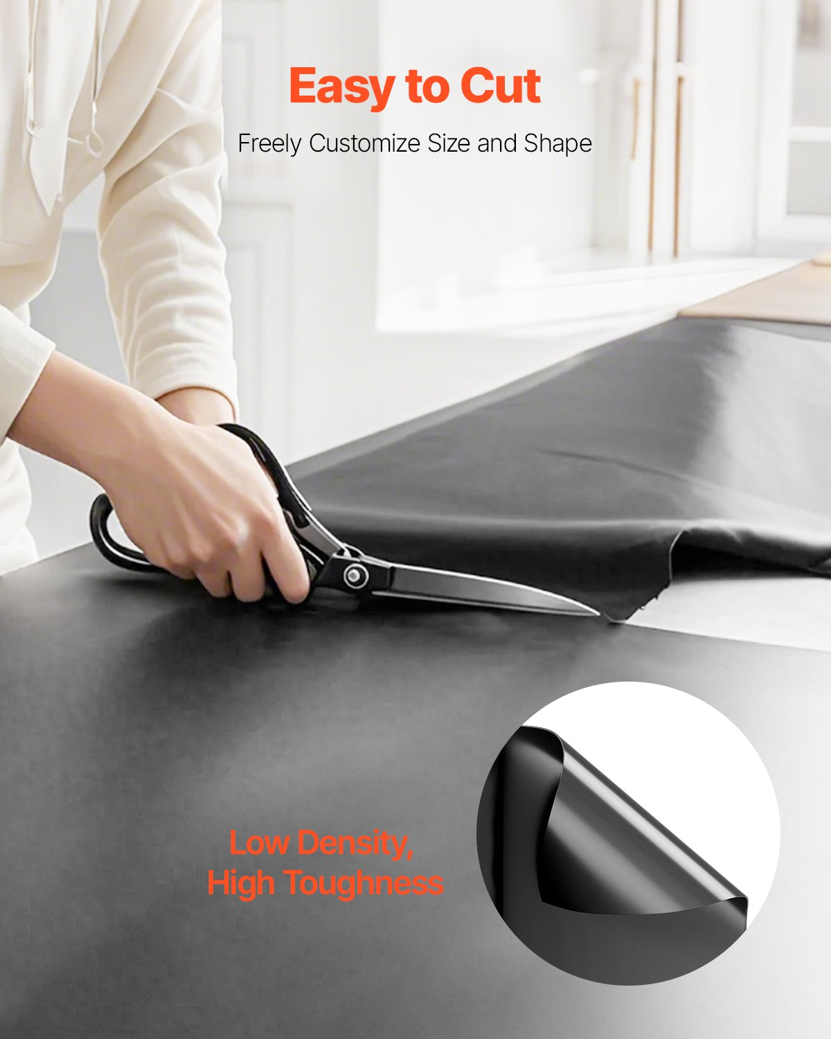 Black VEVOR 3ft x 50ft heavy-duty plastic sheeting roll, 4 mil thick, used as painter drop cloth, vapor barrier, or protective covering.