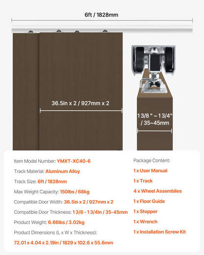 Start2Finish VEVOR bypass door hardware kit with aluminum alloy sliding system for 2 closet doors, fits 1 3/8 to 1 3/4 inch thick doors.