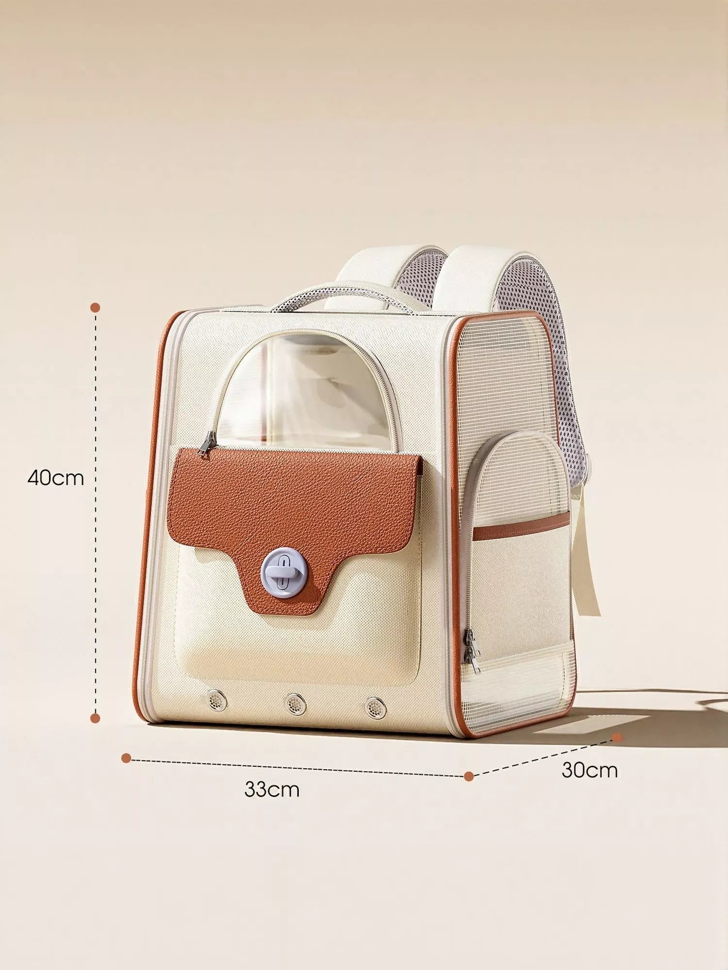 Portable breathable pet carrier backpack by Pear Daisy, featuring mesh panels and adjustable straps for comfortable pet transport.